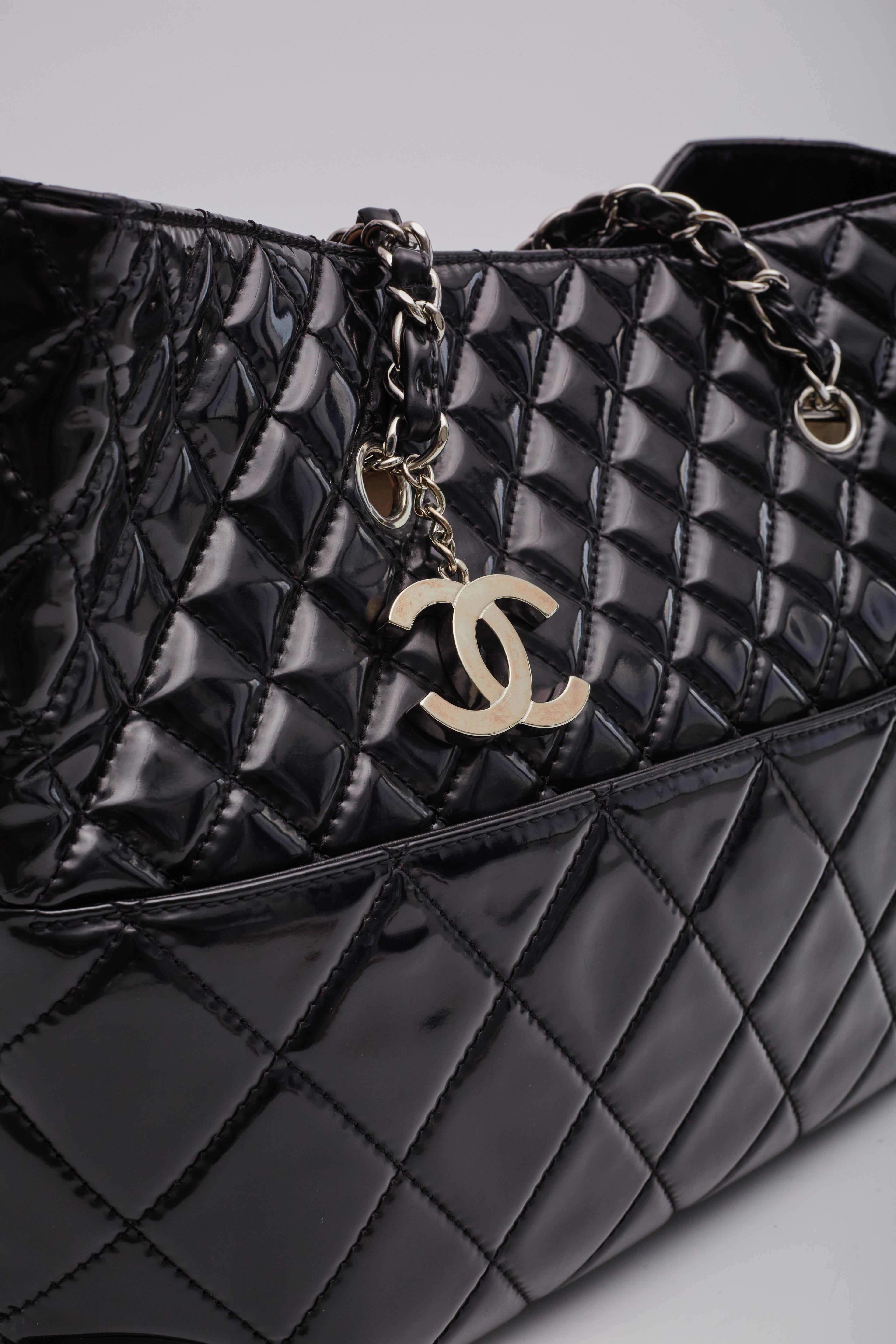 Chanel Patent Quilted Black In The Business Tote Bag For Sale 4