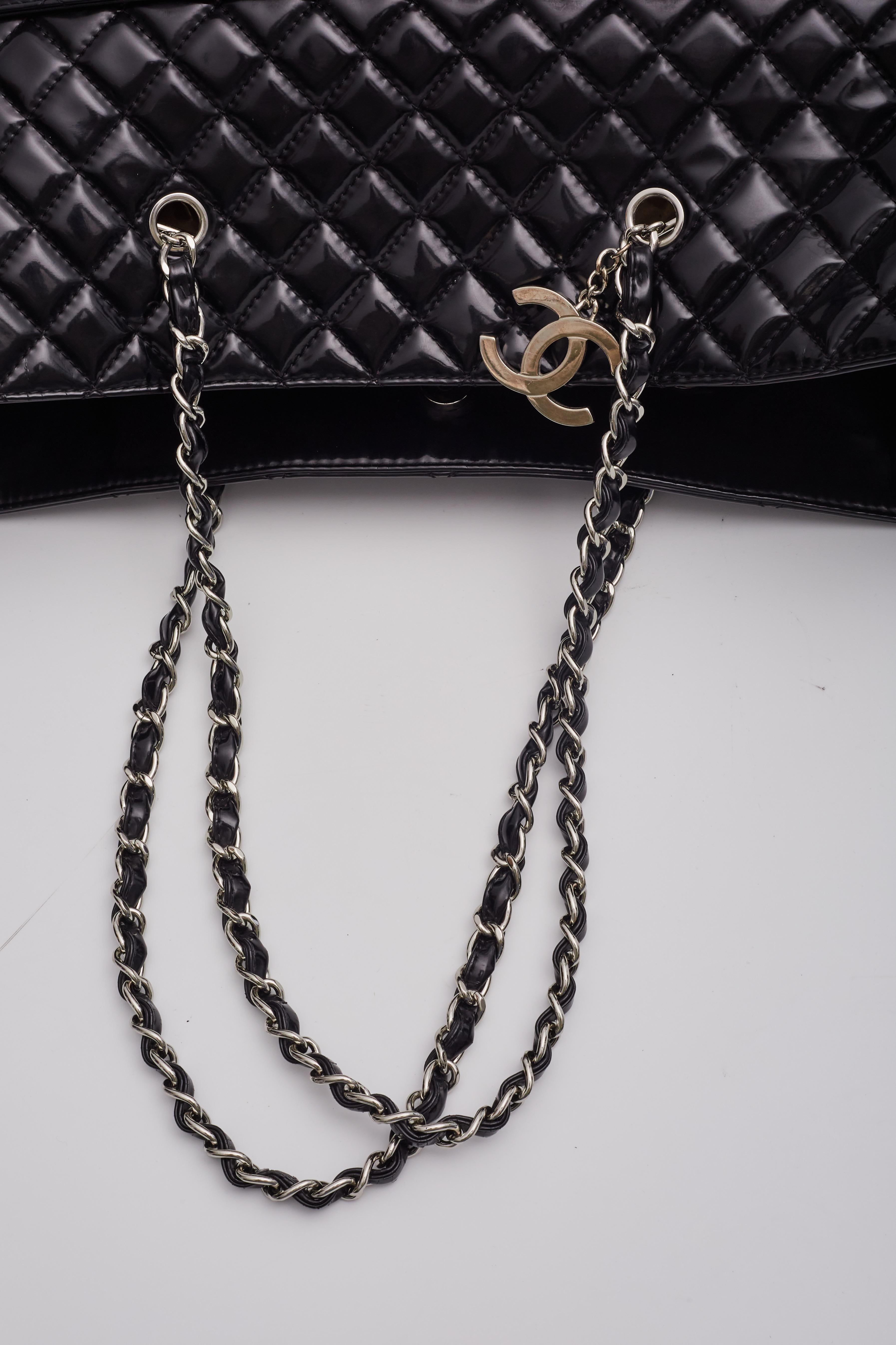 Chanel Patent Quilted Black In The Business Tote Bag For Sale 5