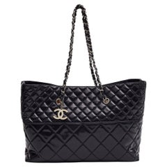 Chanel Patent Quilted Black In The Business Tote Bag