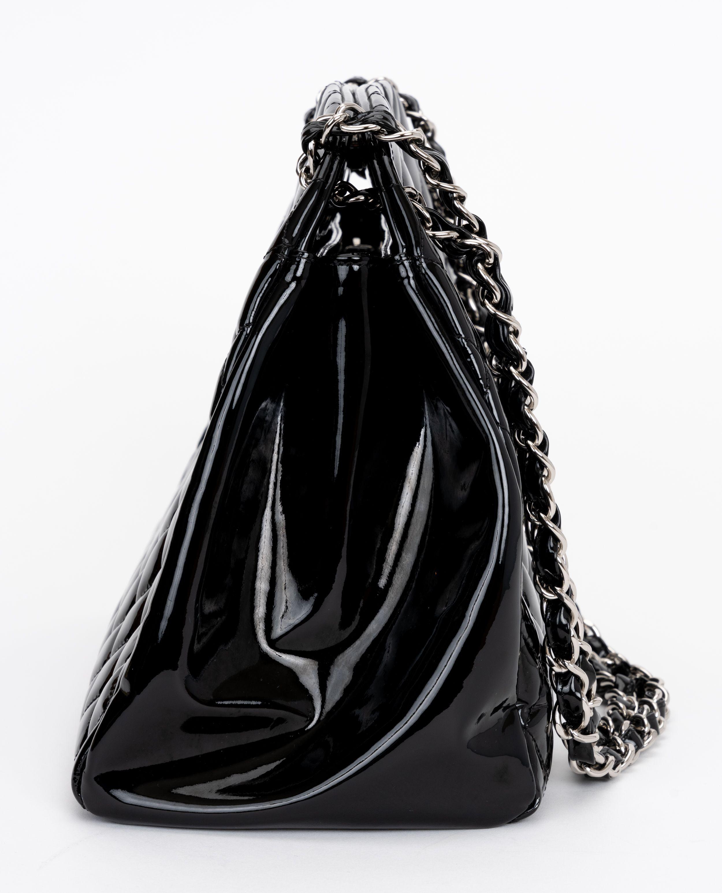 Black Chanel Patent Quilted Just Mademoiselle For Sale