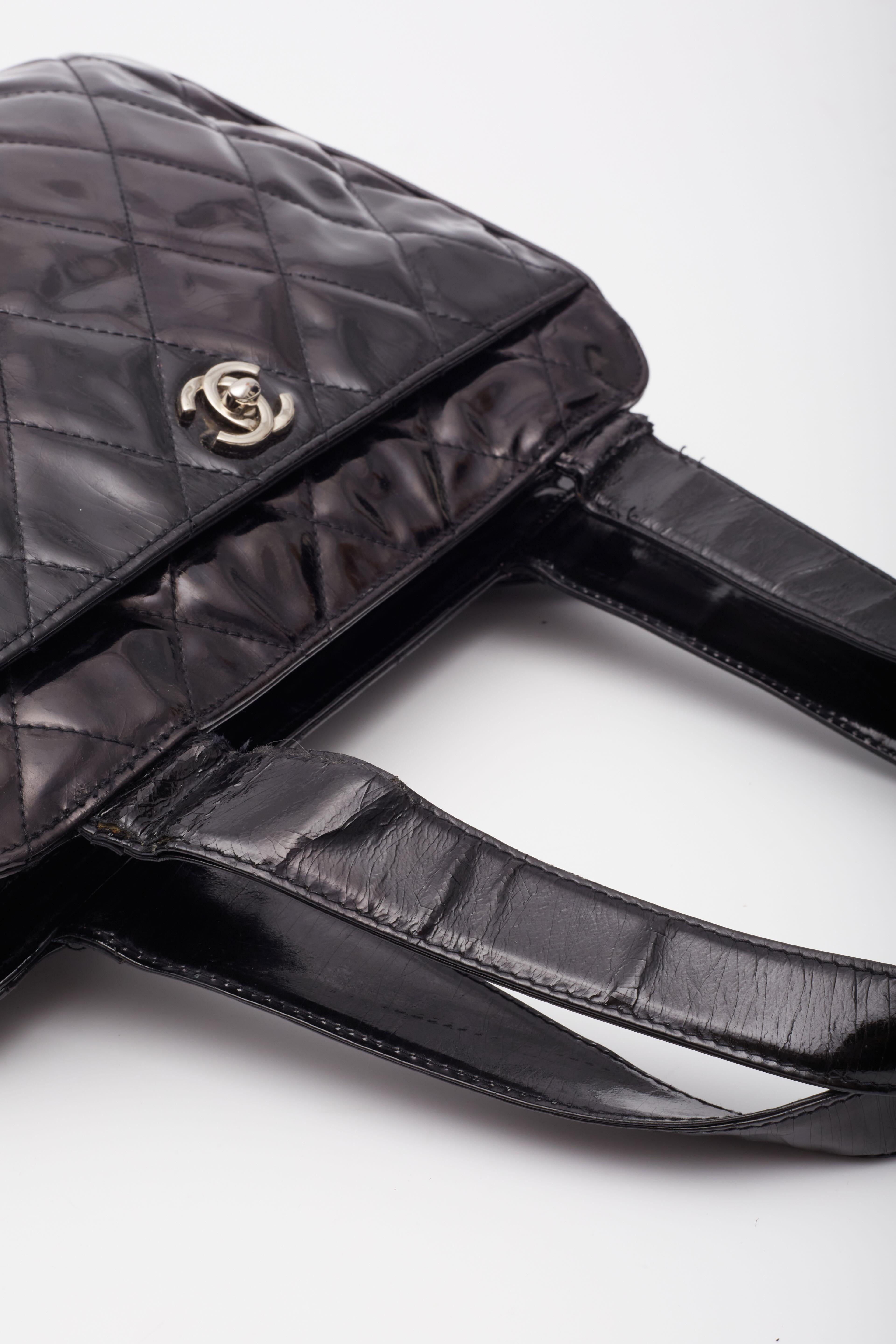Chanel Patent Quilted Leather Black CC Bowling Bag For Sale 6