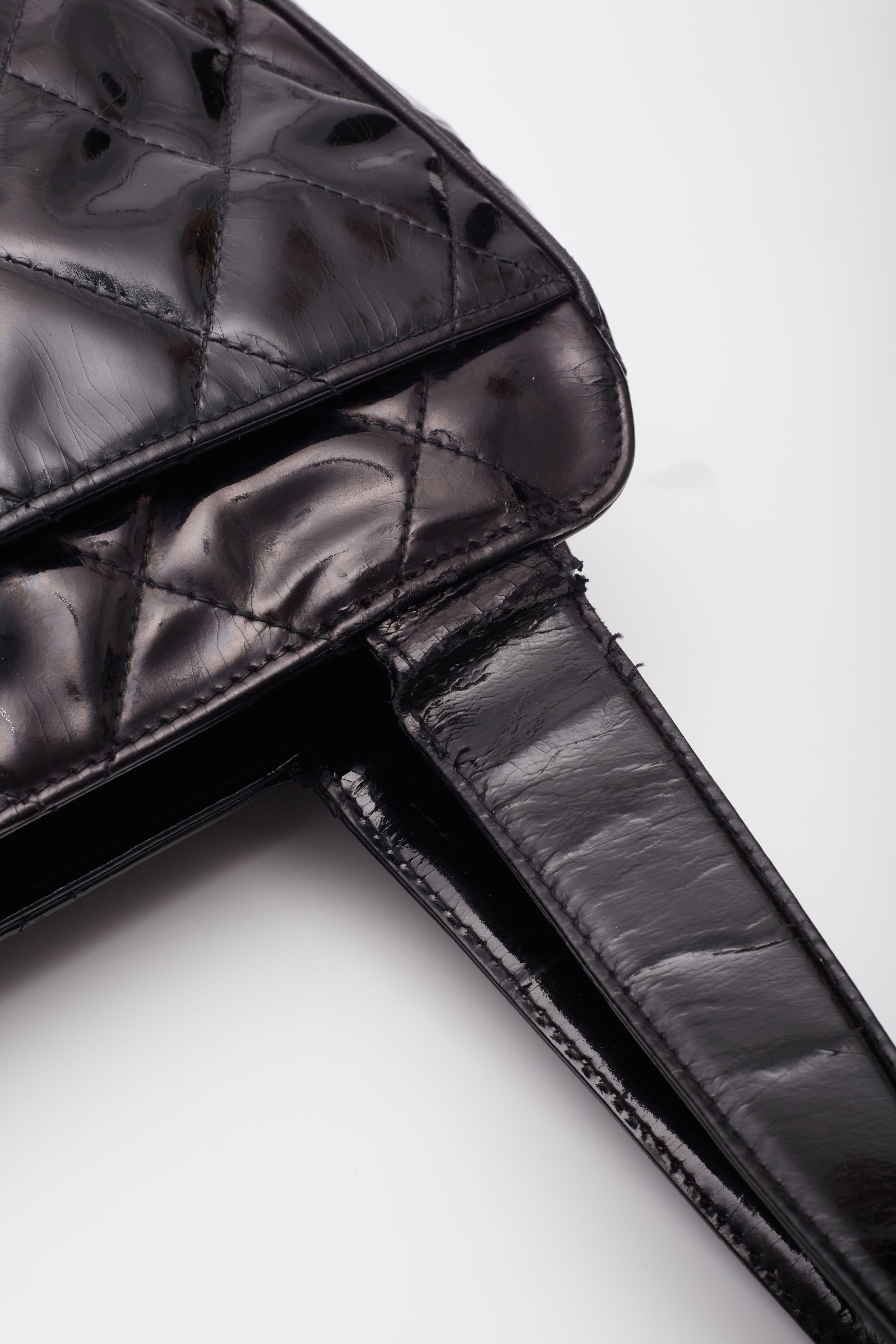 Chanel Patent Quilted Leather Black CC Bowling Bag For Sale 7