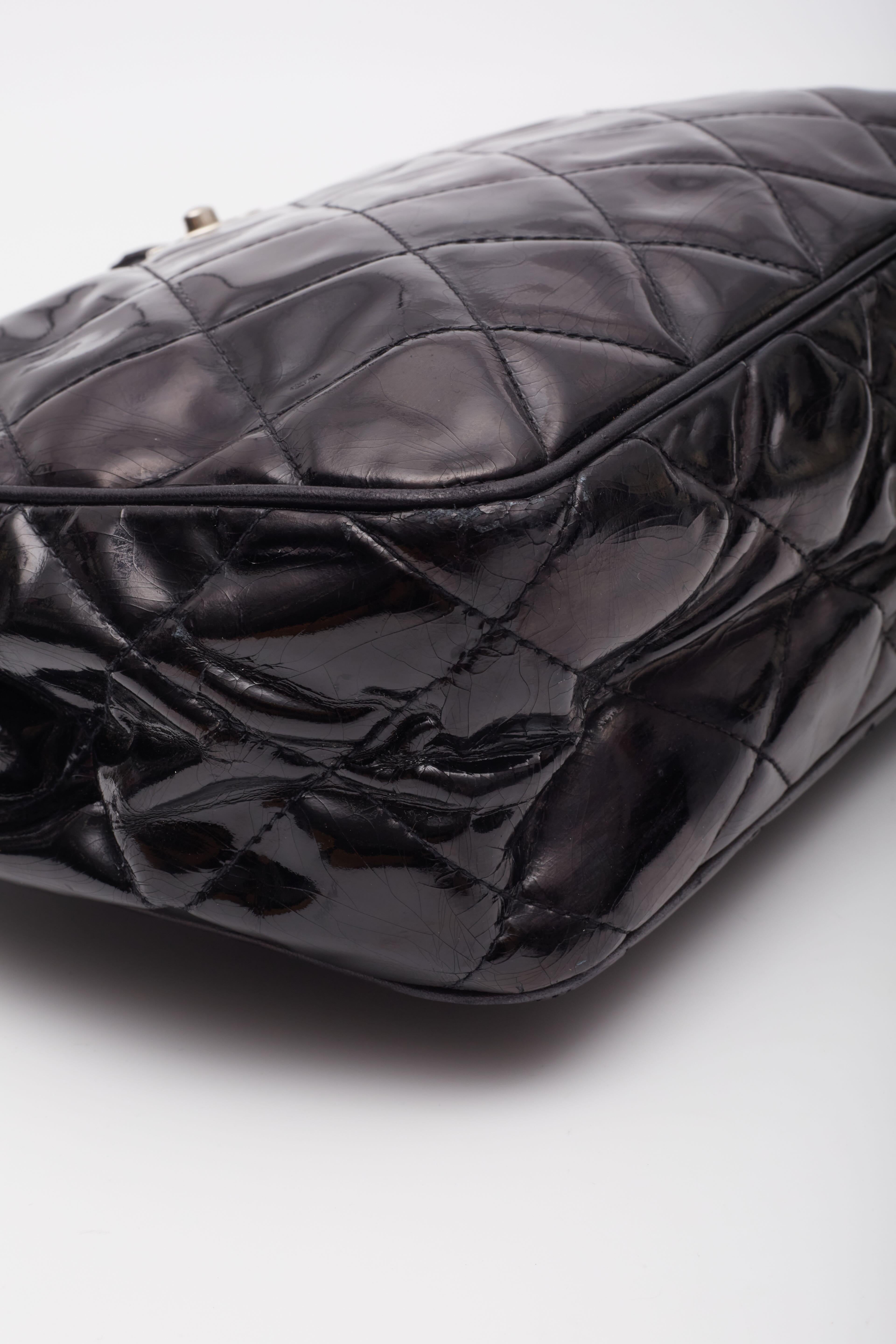 Chanel Patent Quilted Leather Black CC Bowling Bag For Sale 8