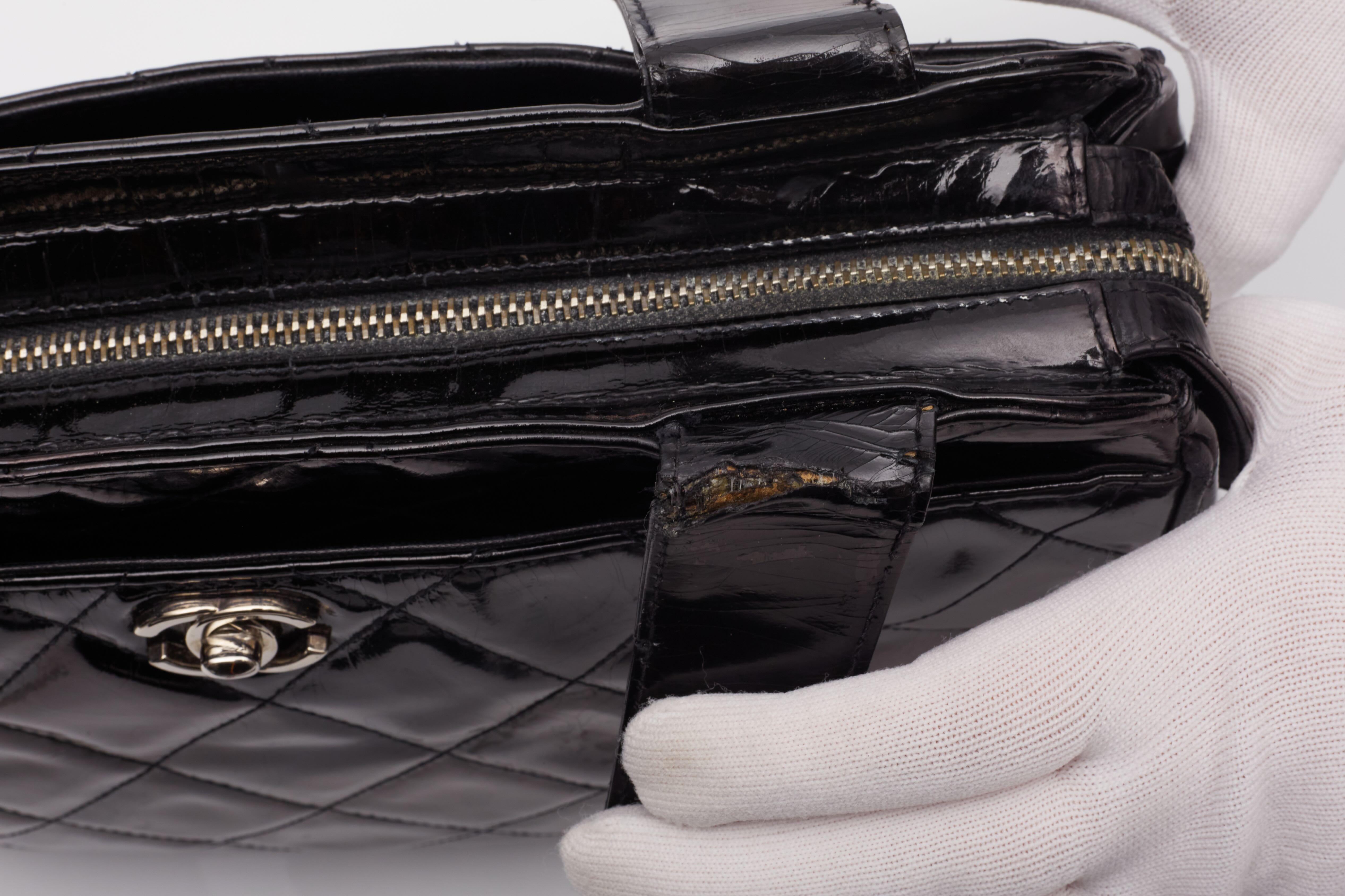 Chanel Patent Quilted Leather Black CC Bowling Bag For Sale 9