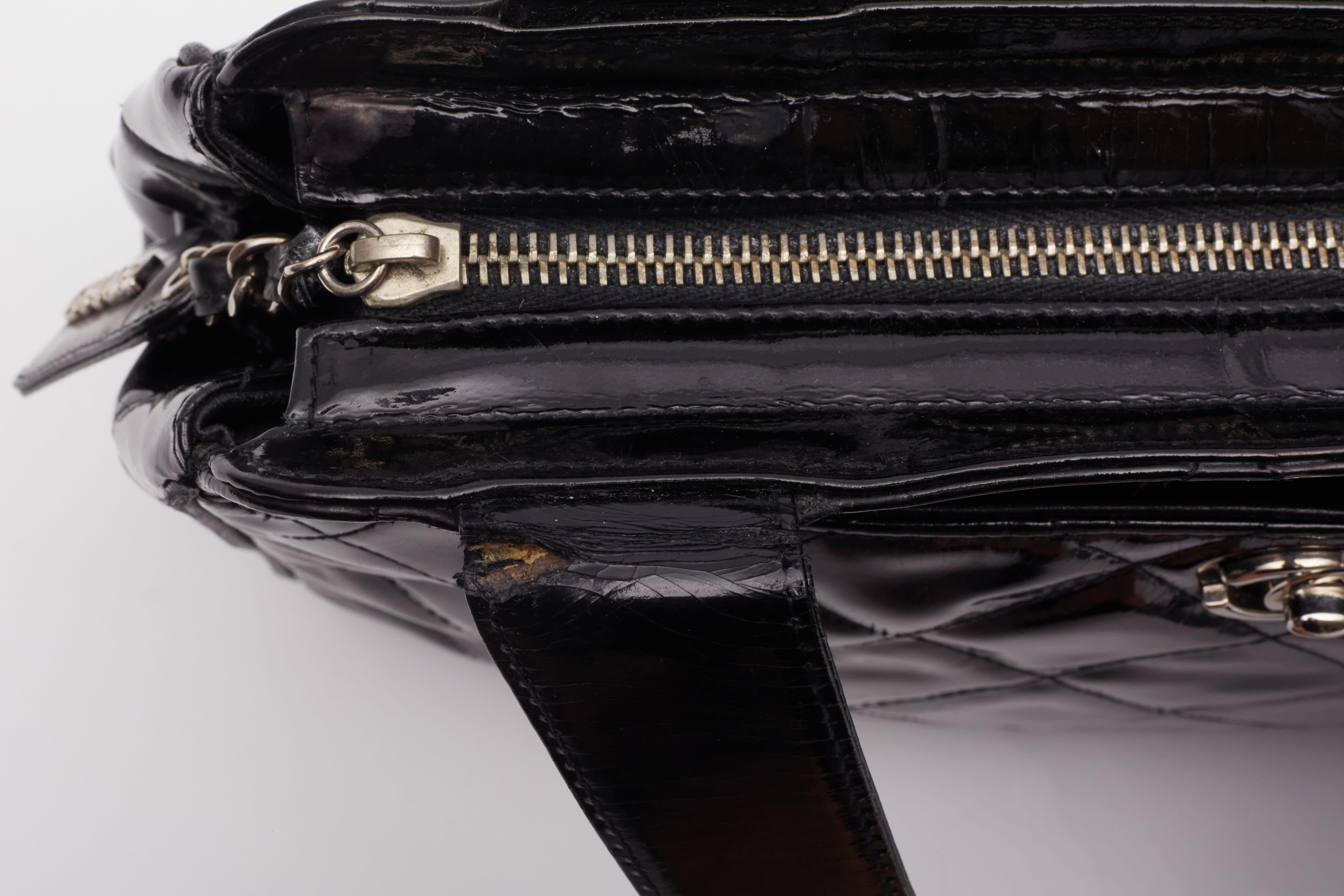 Chanel Patent Quilted Leather Black CC Bowling Bag For Sale 10