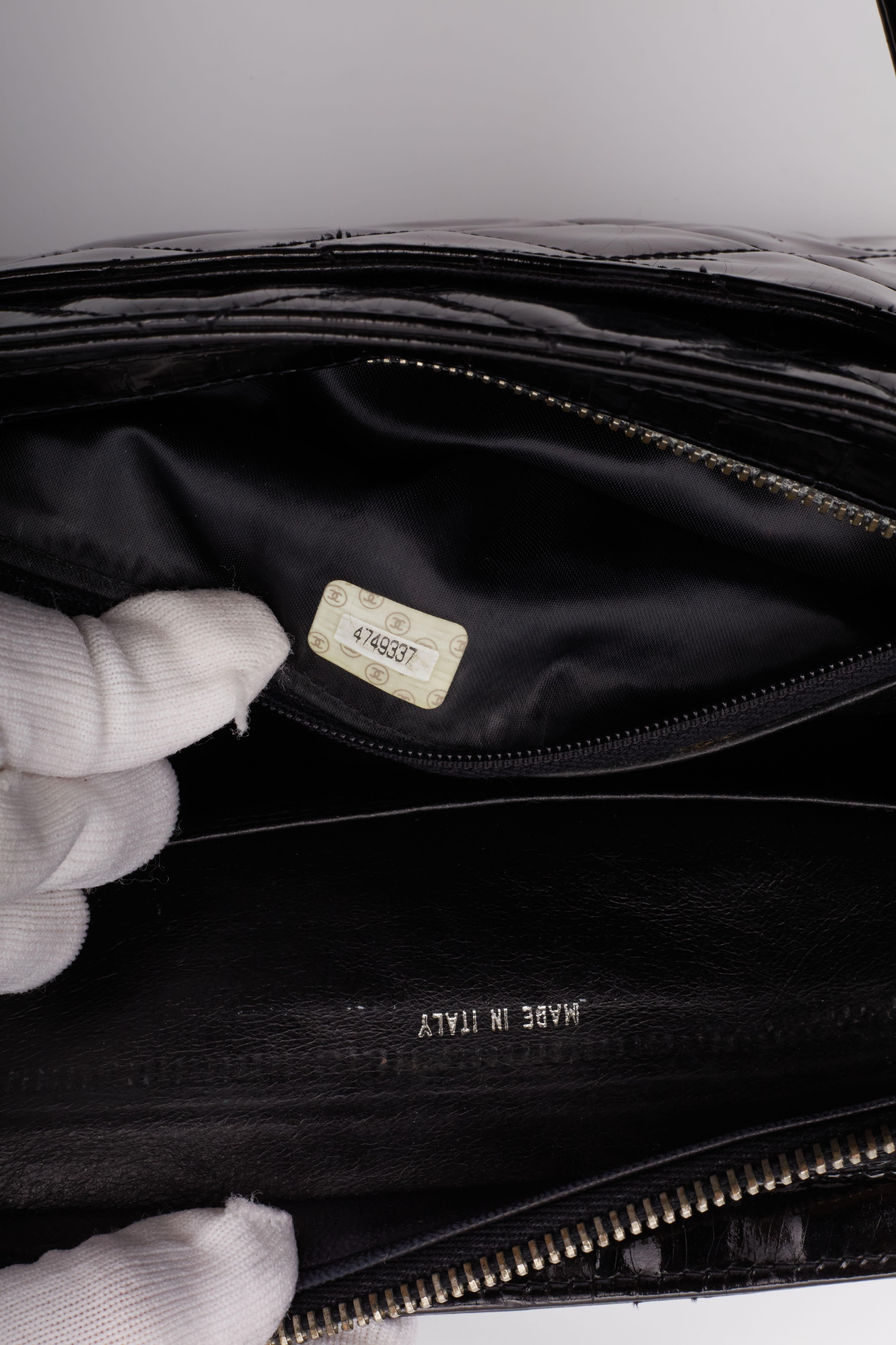 Chanel Patent Quilted Leather Black CC Bowling Bag For Sale 13