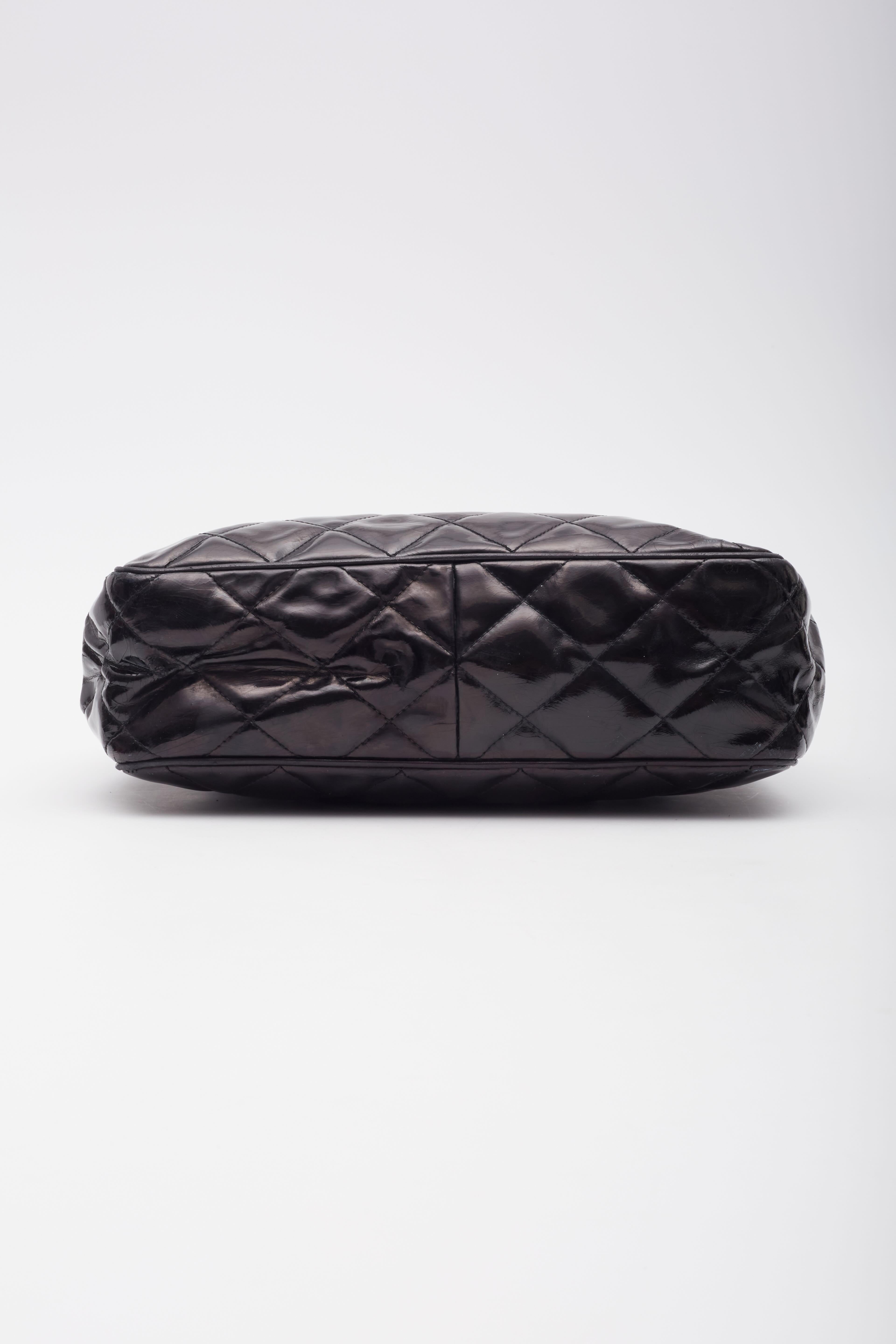 Chanel Patent Quilted Leather Black CC Bowling Bag For Sale 3