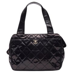 Chanel Patent Quilted Leather Black CC Bowling Bag