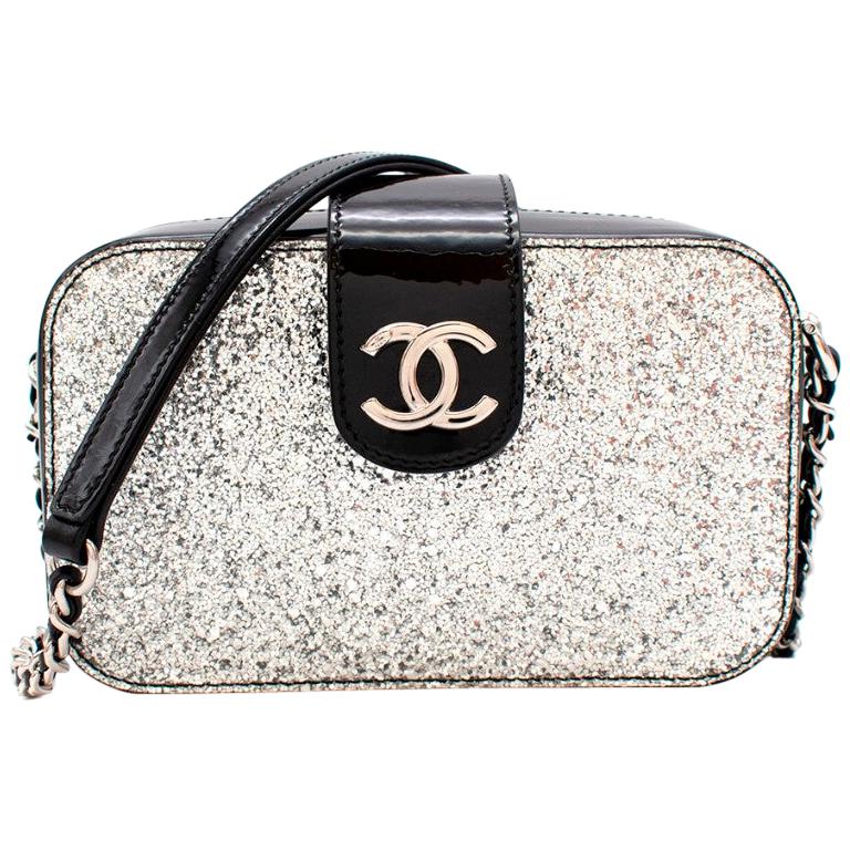 Chanel Patent Silver Glitter Fall '17 Camera Bag at 1stDibs