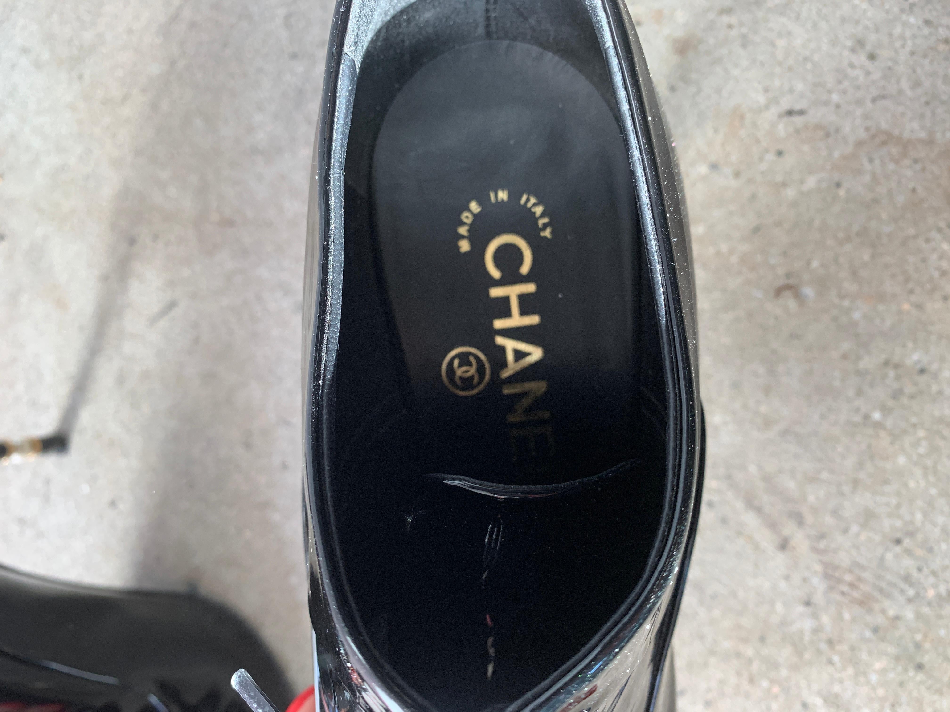 Women's or Men's Chanel Black Patent Stiletto Ankle Boots Size 38.5 