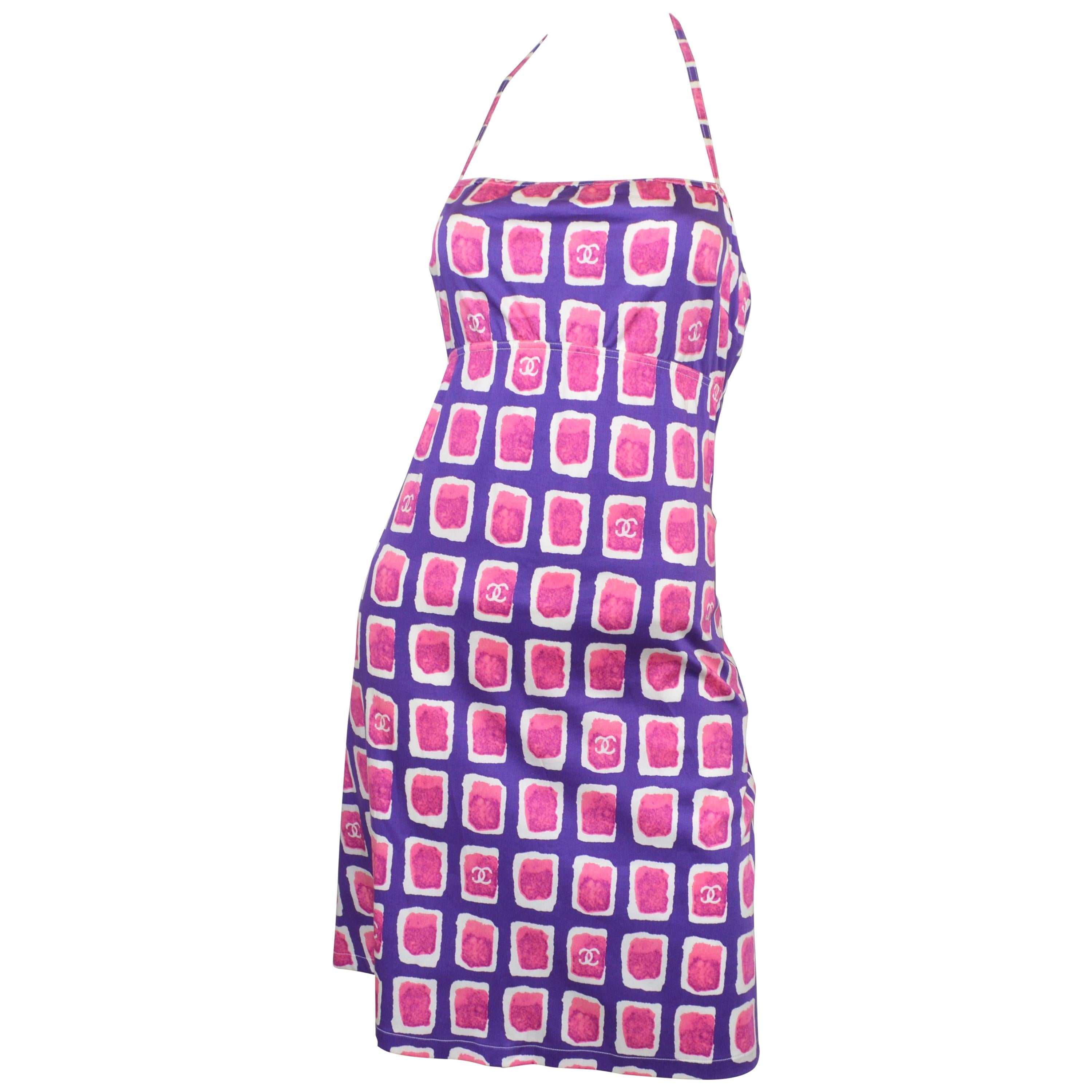 Chanel Patterned Halter Dress NWT 2001 P at 1stDibs