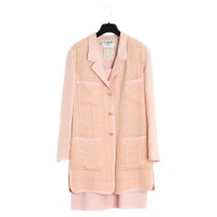 Chanel PE1994 Ensemble FR40 Veste Robe SS1994 Giacca Ensemble in Lino Rosa UK12 US