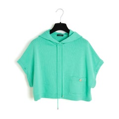 Chanel PE2022 Pull 2 en 1 FR38 Green Cashmere Convertible Hoody Sweater UK10 US8