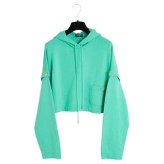 Chanel PE2022 Pull 2 en 1 FR38 Green Cashmere Convertible Hoody Sweater UK10 US8