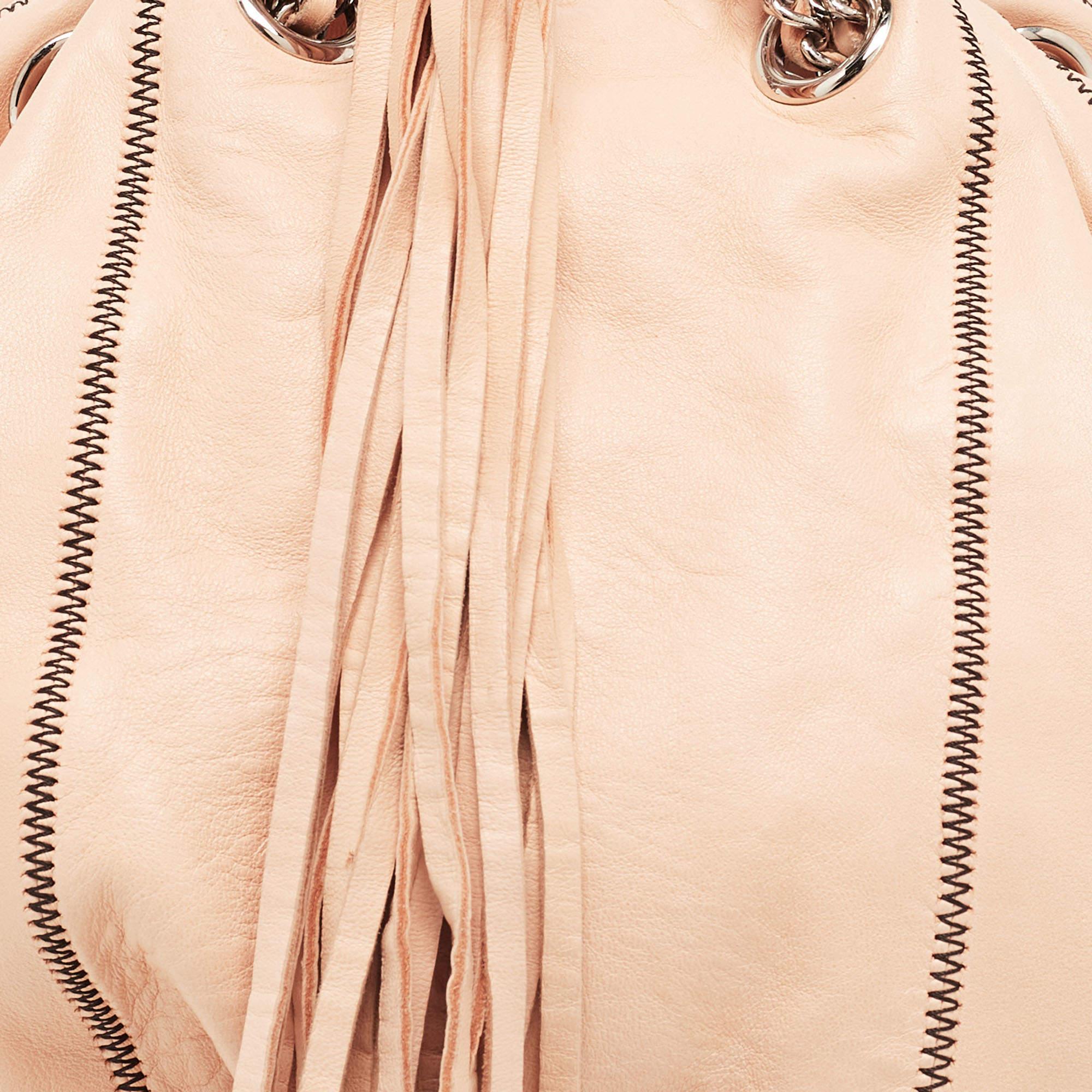 Chanel Peach/Black Leather Reversible Drawstring Tassel Bag 2