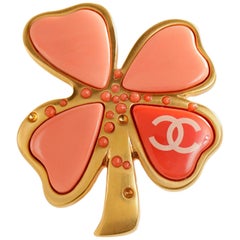 Chanel Peach Gripoix Clover Pin