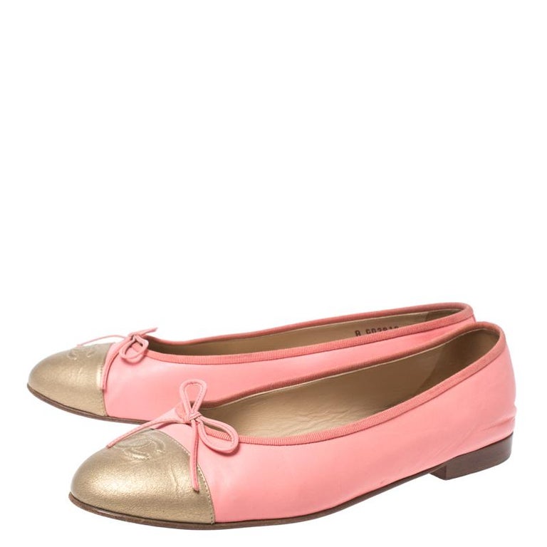 Chanel Pink Leather CC Bow Ballet Flats Size 40 at 1stDibs