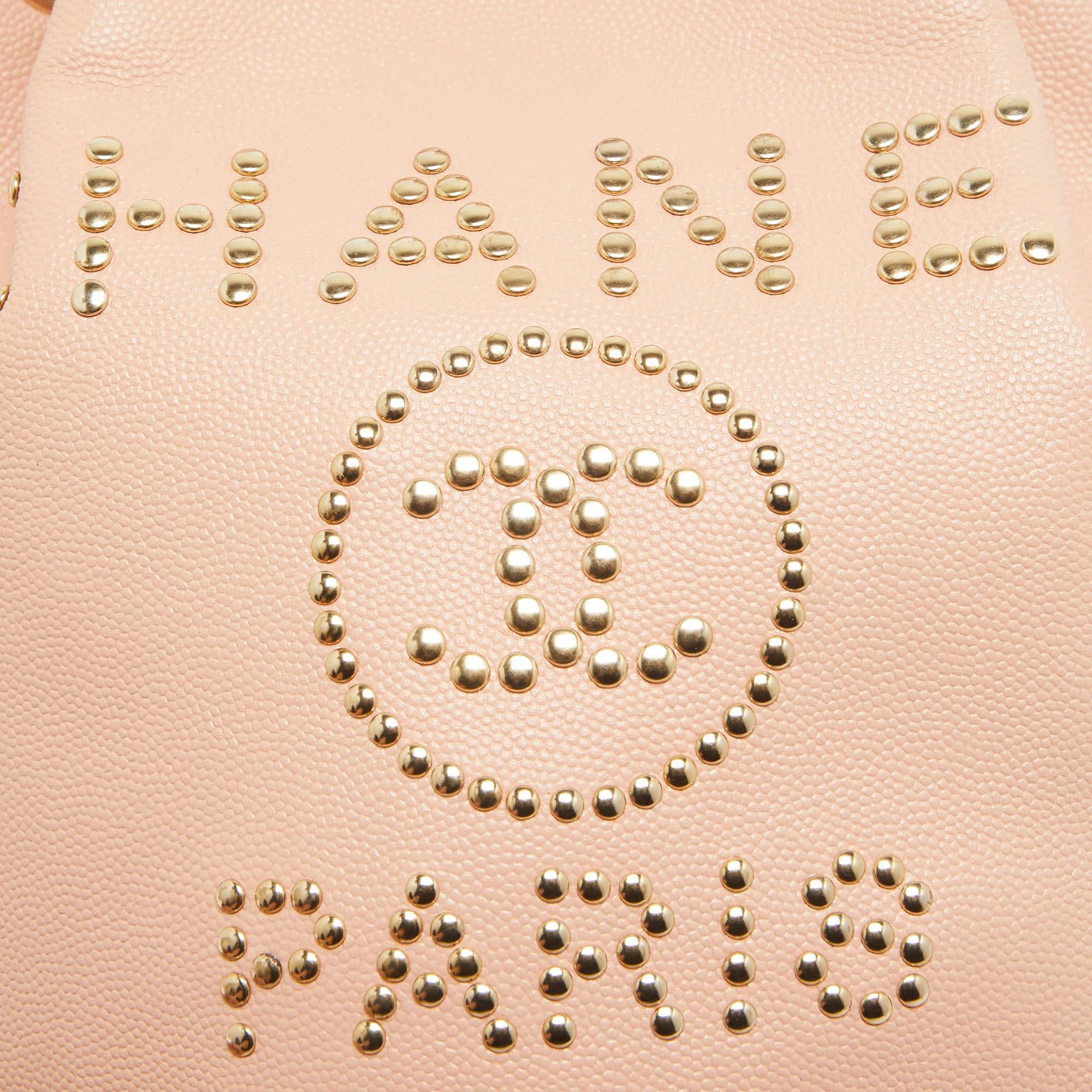 Women's Chanel Peach Leather Logo Studs Deauville Drawstring Bucket Bag For Sale