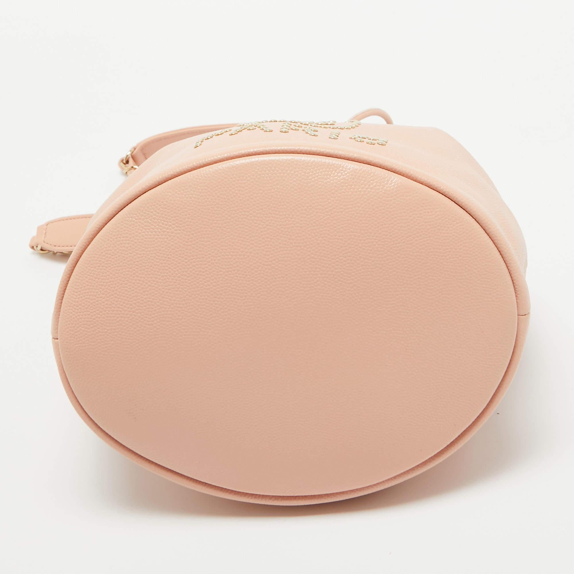 Chanel Peach Leather Logo Studs Deauville Drawstring Bucket Bag For Sale 1