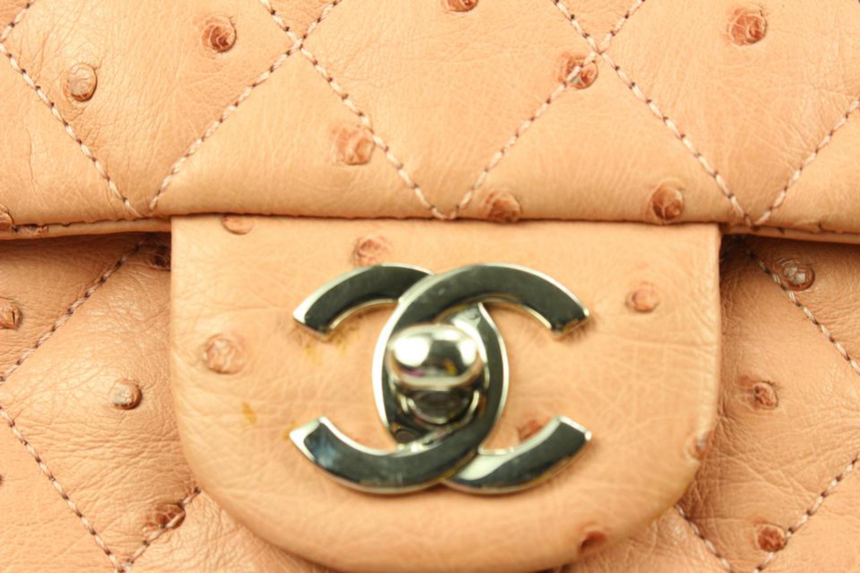 Chanel Peach Light Pink Quilted Ostrich Medium Classic Double Flap 31ca128s 2