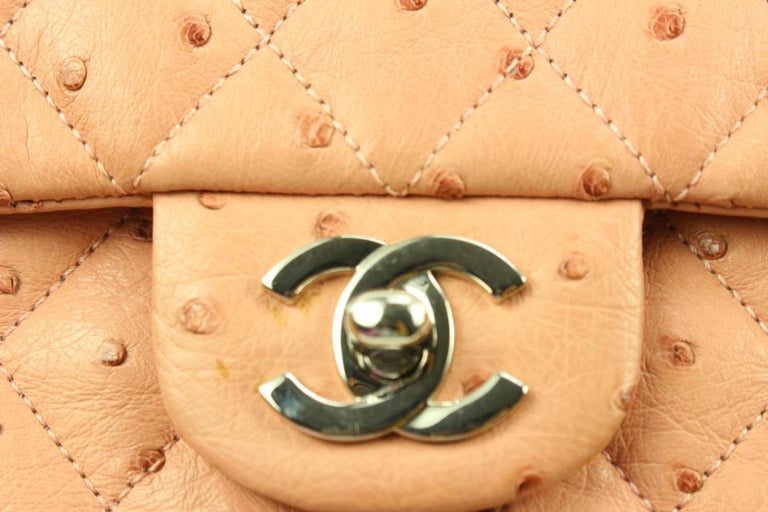 Chanel Peach Light Pink Quilted Ostrich Medium Classic Double Flap 31ca128s  at 1stDibs