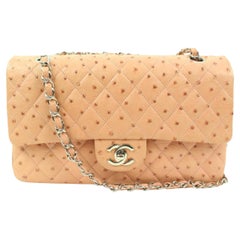 Chanel Peach Light Pink Quilted Ostrich Medium Classic Double Flap 31ca128s