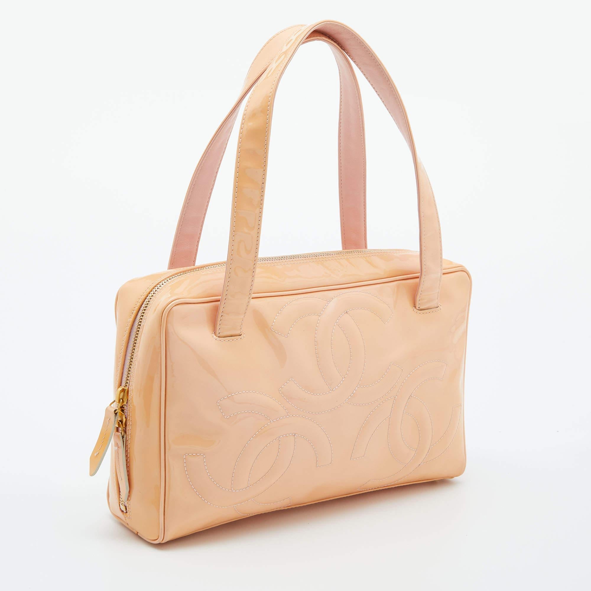 Women's Chanel Peach Patent Leather Triple CC Bag