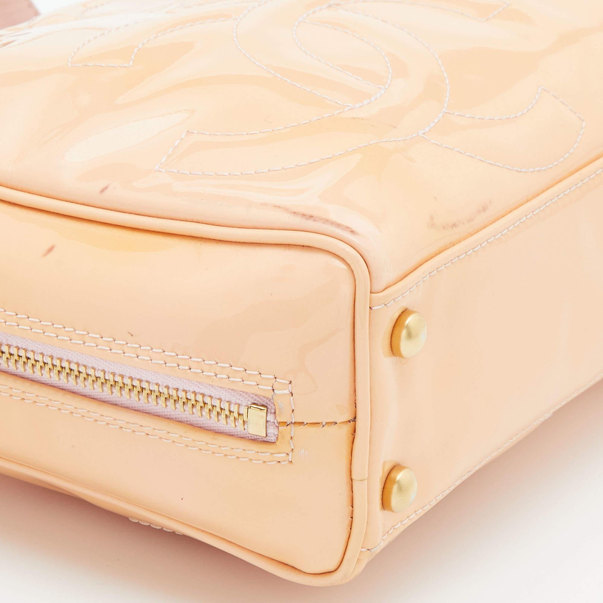Chanel Peach Patent Leather Triple CC Bag 2
