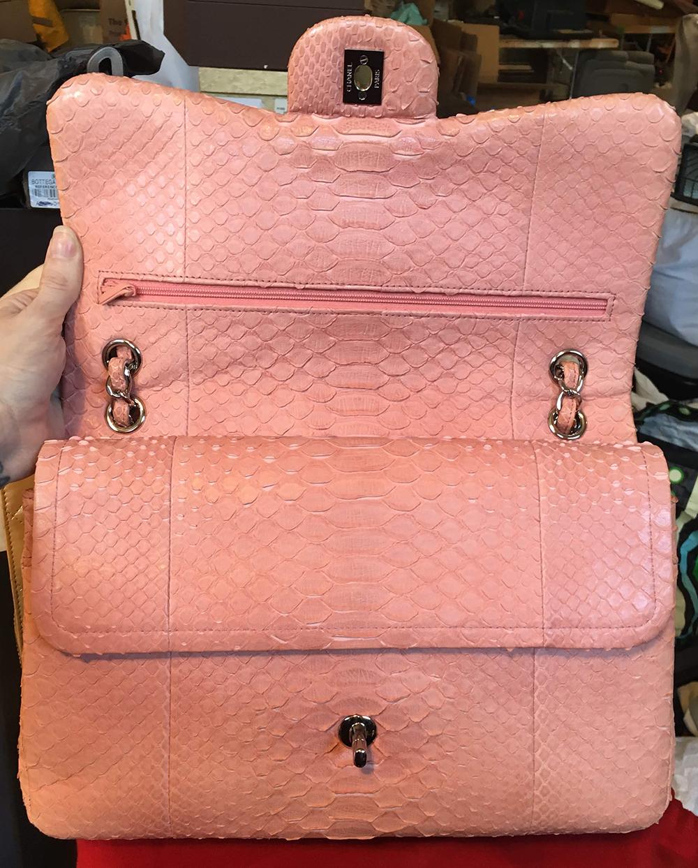 Chanel Peach Pink Python Jumbo 2.55 Double Flap Classic Shoulder Bag 7