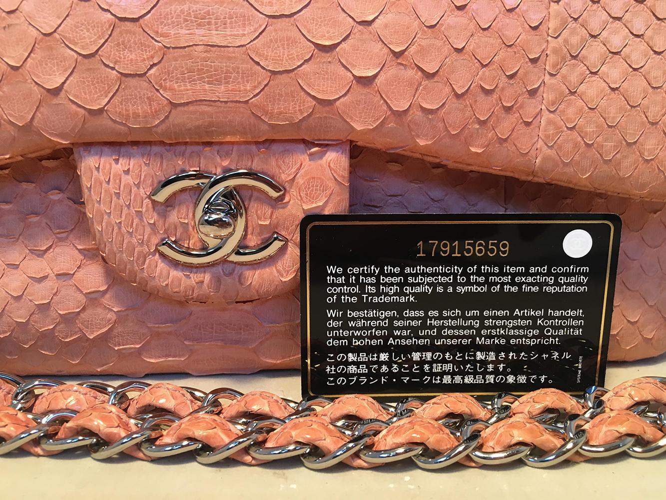 Chanel Peach Pink Python Jumbo 2.55 Double Flap Classic Shoulder Bag 9