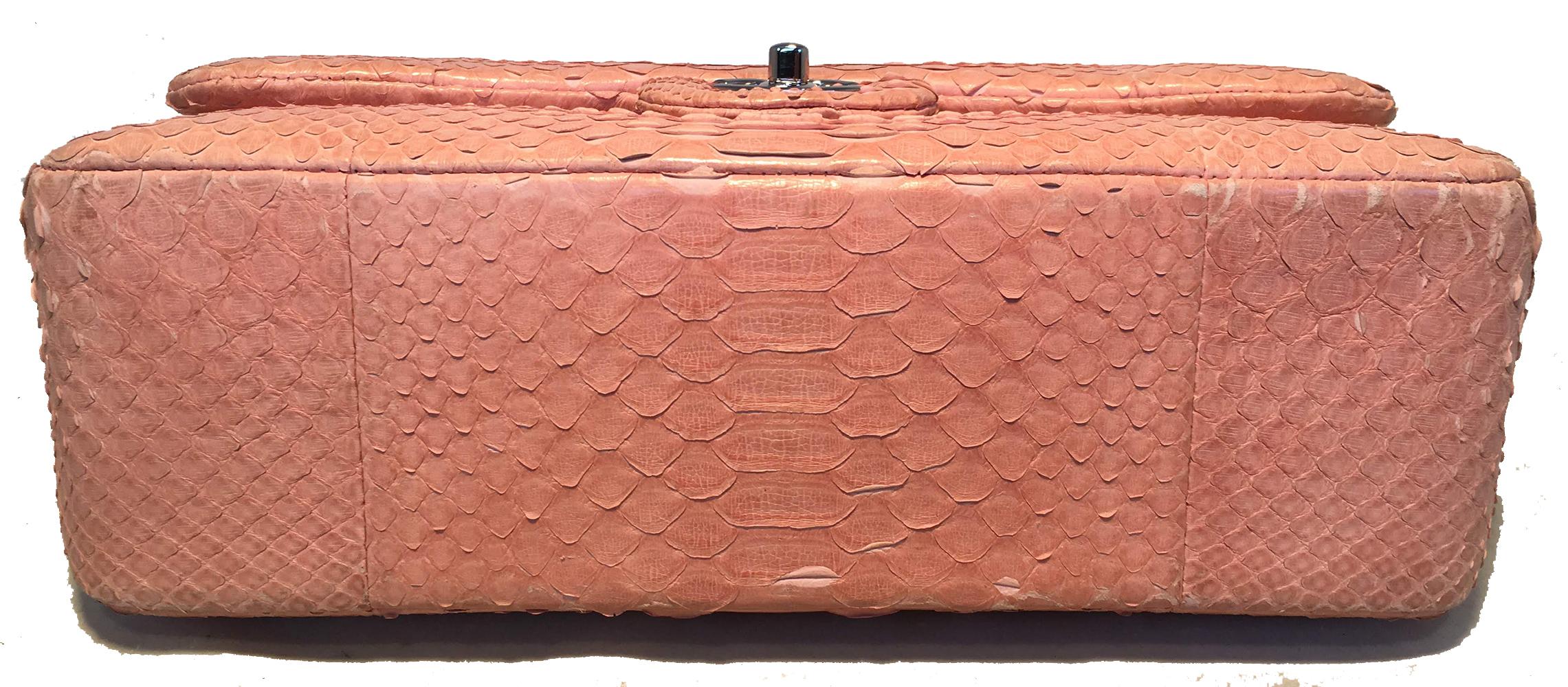 Chanel Peach Pink Python Jumbo 2.55 Double Flap Classic Shoulder Bag In Excellent Condition In Philadelphia, PA