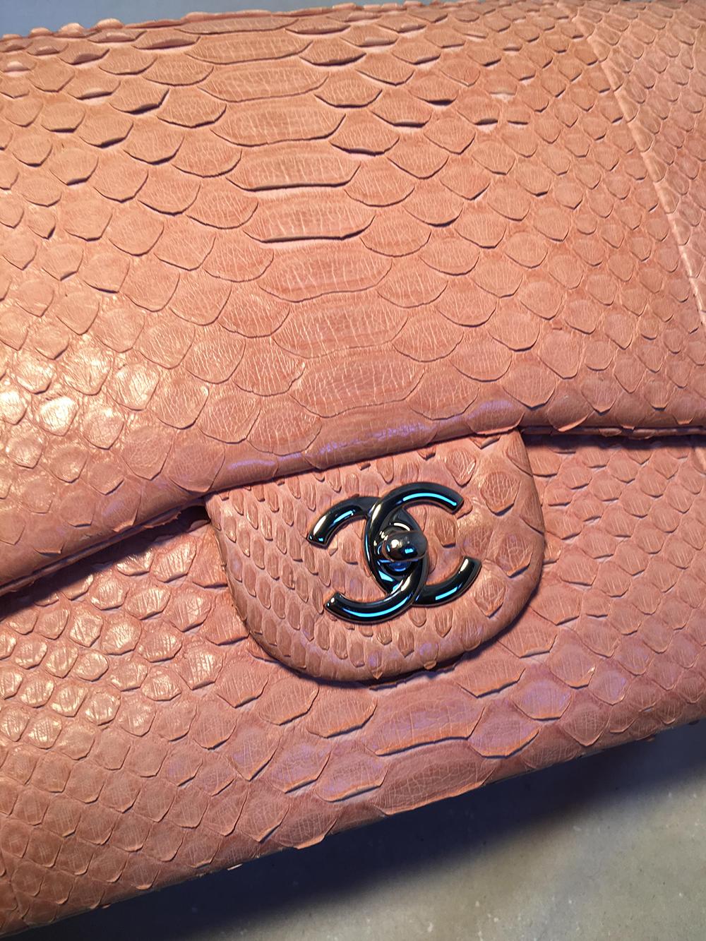 Women's Chanel Peach Pink Python Jumbo 2.55 Double Flap Classic Shoulder Bag