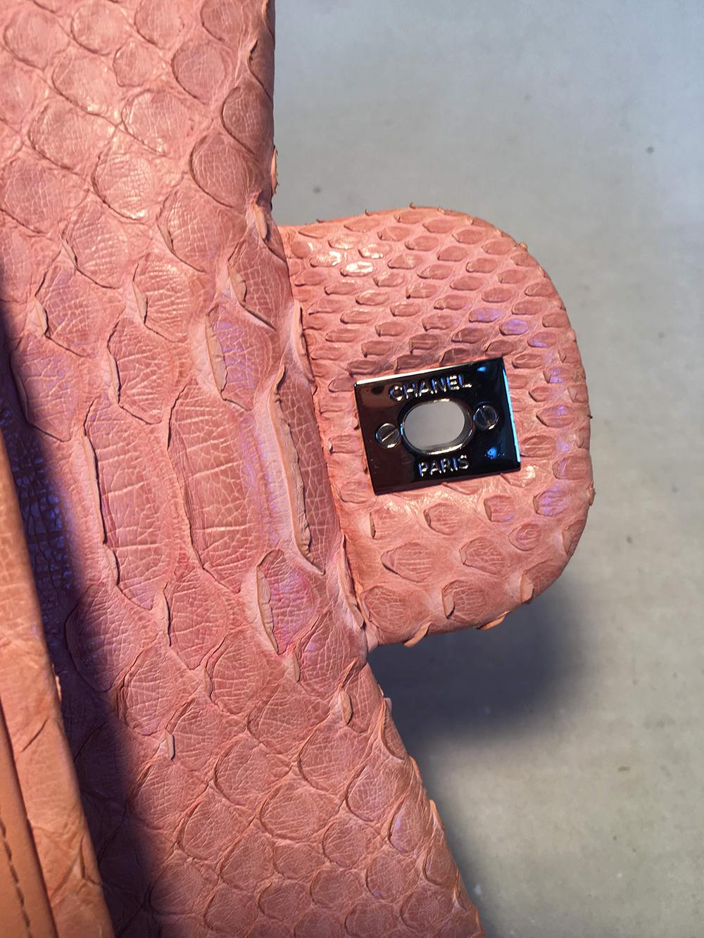 Chanel Peach Pink Python Jumbo 2.55 Double Flap Classic Shoulder Bag 3
