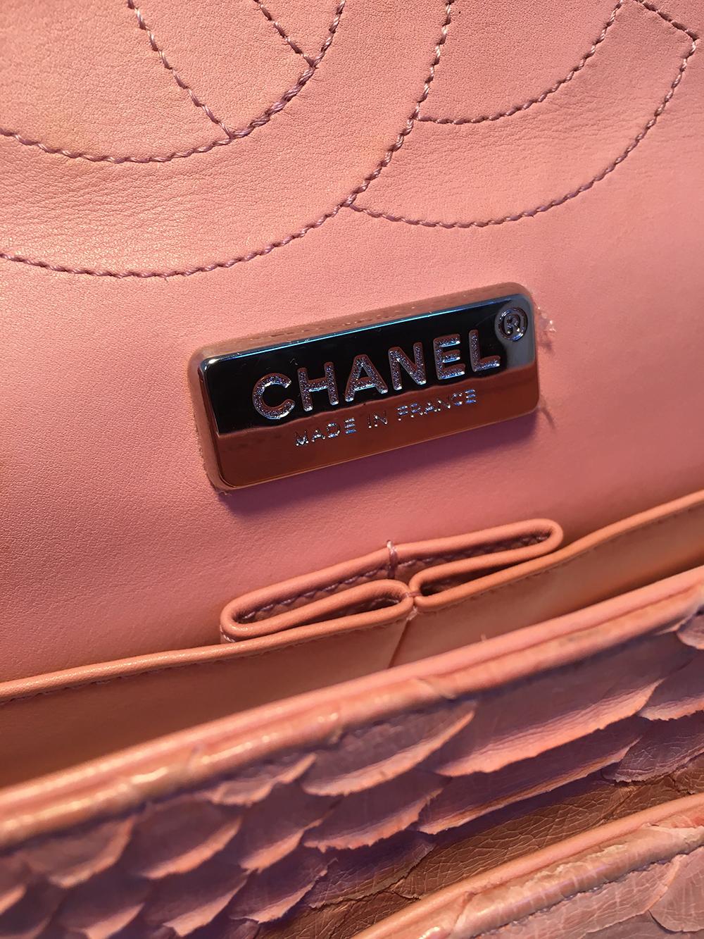 Chanel Peach Pink Python Jumbo 2.55 Double Flap Classic Shoulder Bag 4