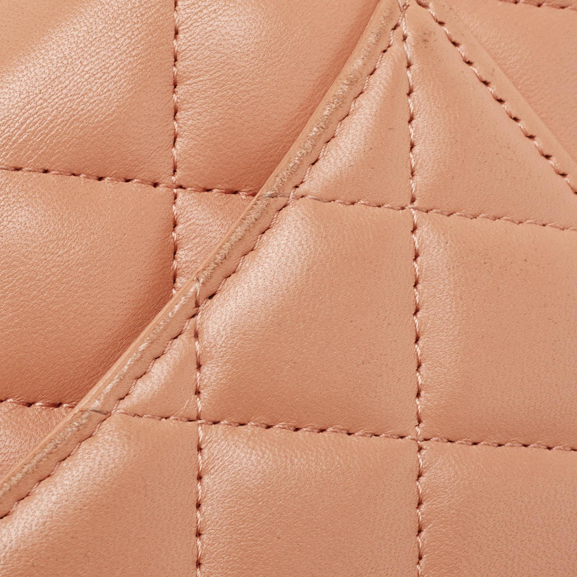 Chanel Peach Pink Quilted Leather Classic Wallet on Chain 2