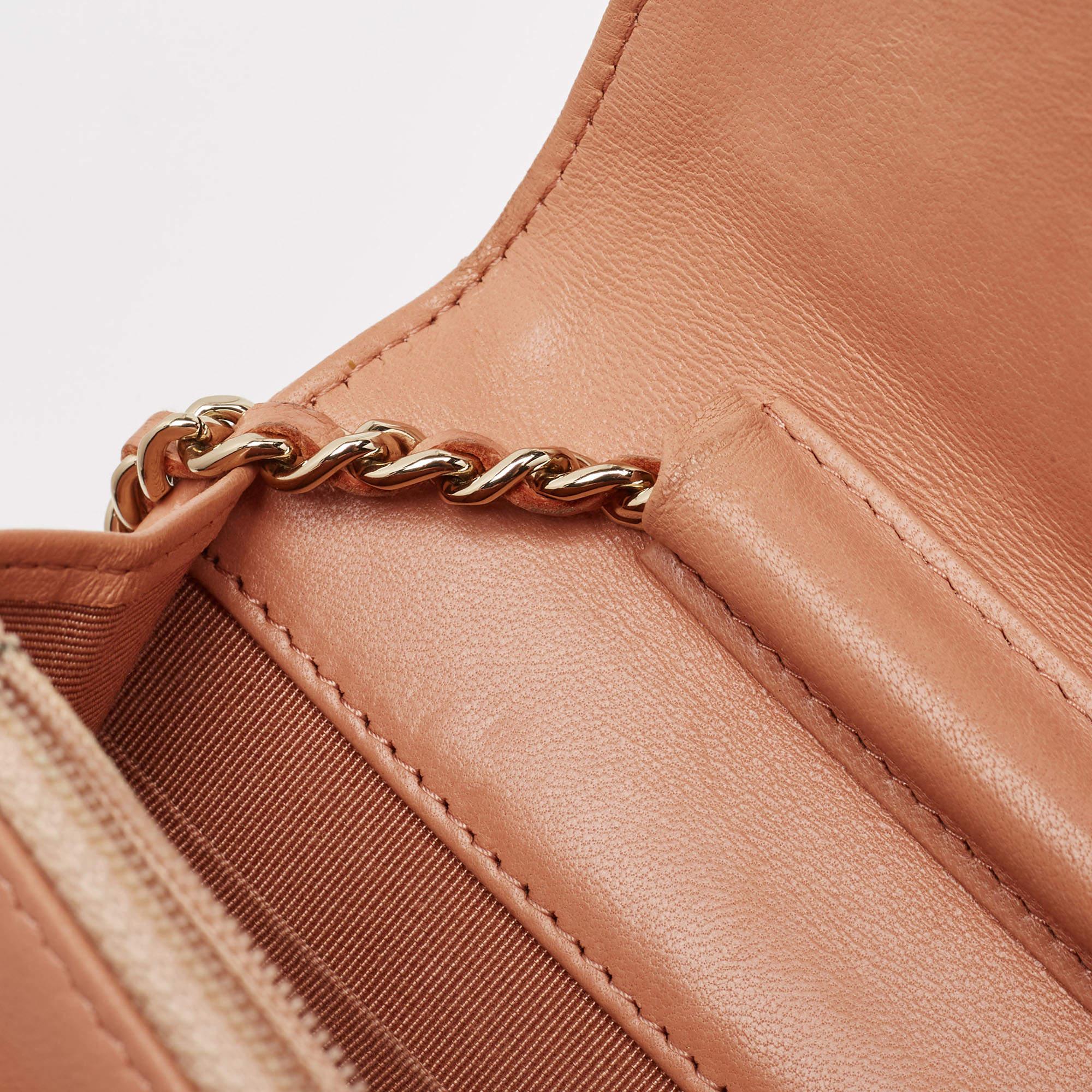 Chanel Peach Pink Quilted Leather Classic Wallet on Chain 3
