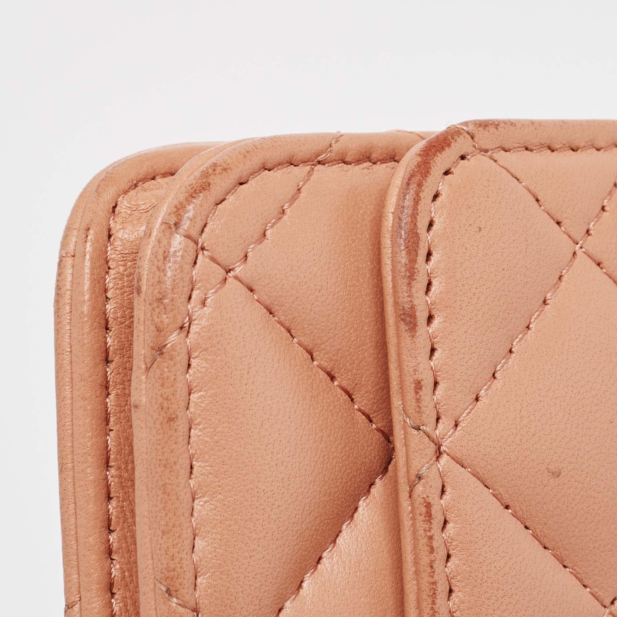 Chanel Peach Pink Quilted Leather Classic Wallet on Chain 4