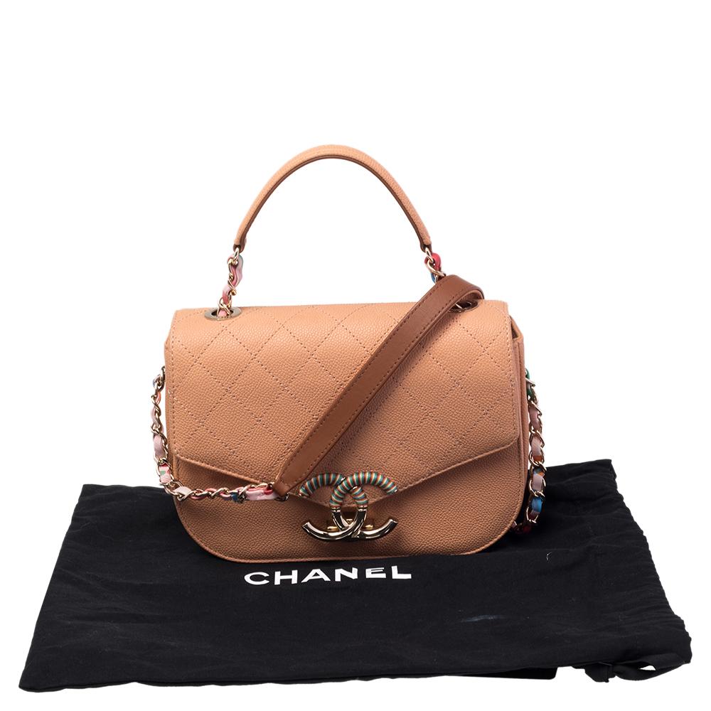Chanel Peach Quilted Caviar Leather Small Thread Around Flap Bag 6