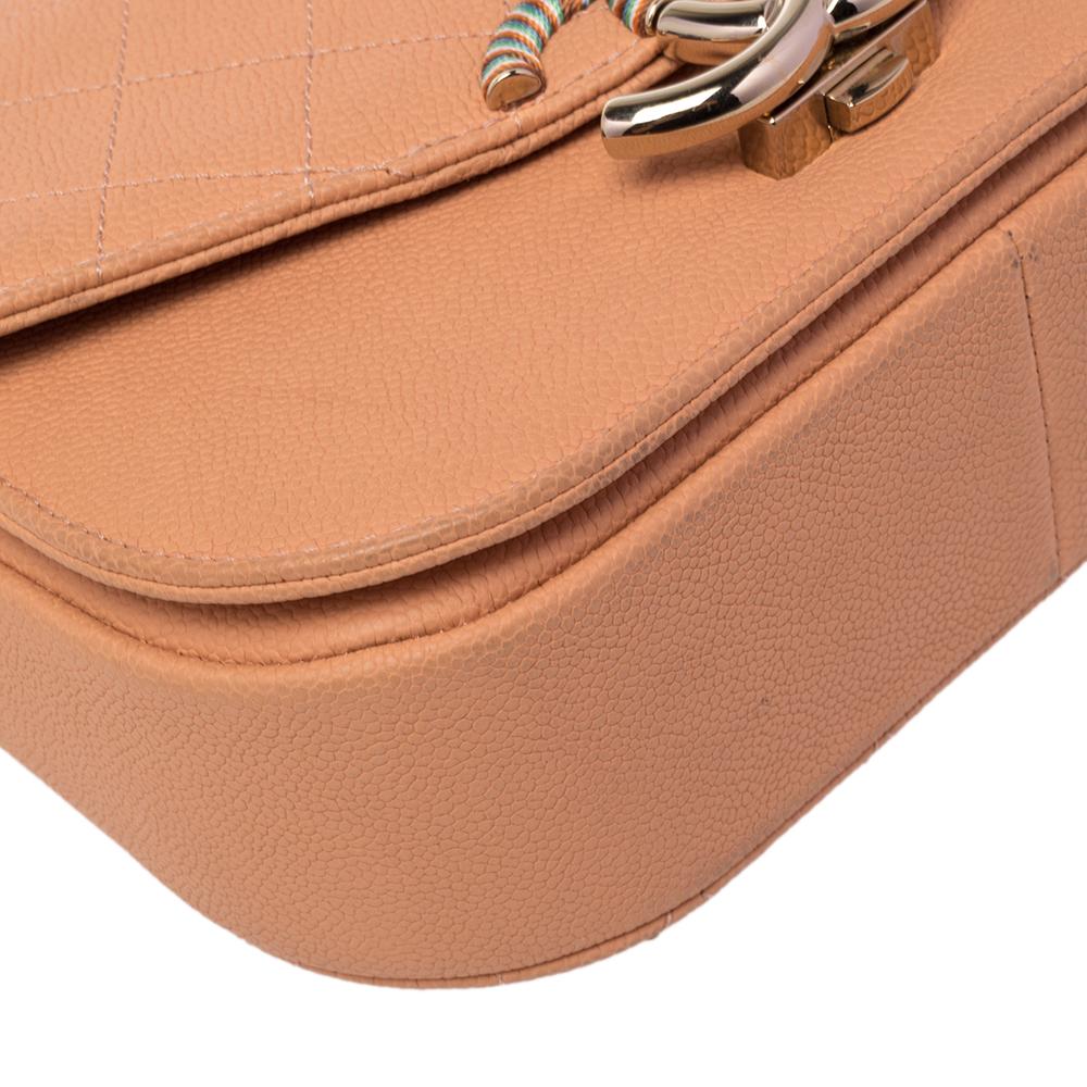Chanel Pfirsich gesteppt Kaviar Leder kleine Faden um Klappe Tasche 1