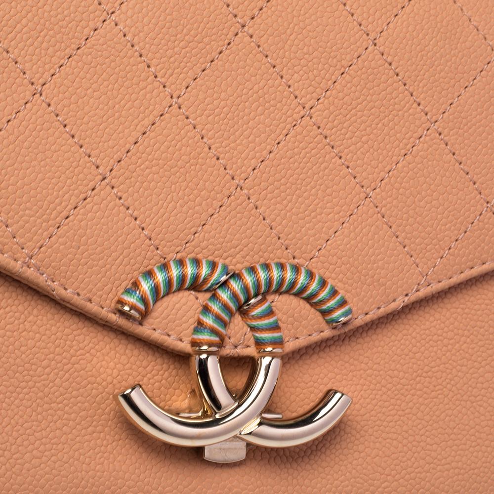 Chanel Peach Quilted Caviar Leather Small Thread Around Flap Bag 1