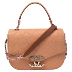 Chanel Peach Quilted Caviar Leather Small Thread Around Flap Bag