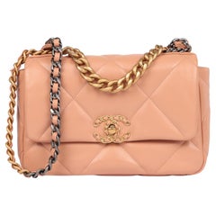 Chanel Peach Quilted Goatskin Leather Small 19 Flap Bag