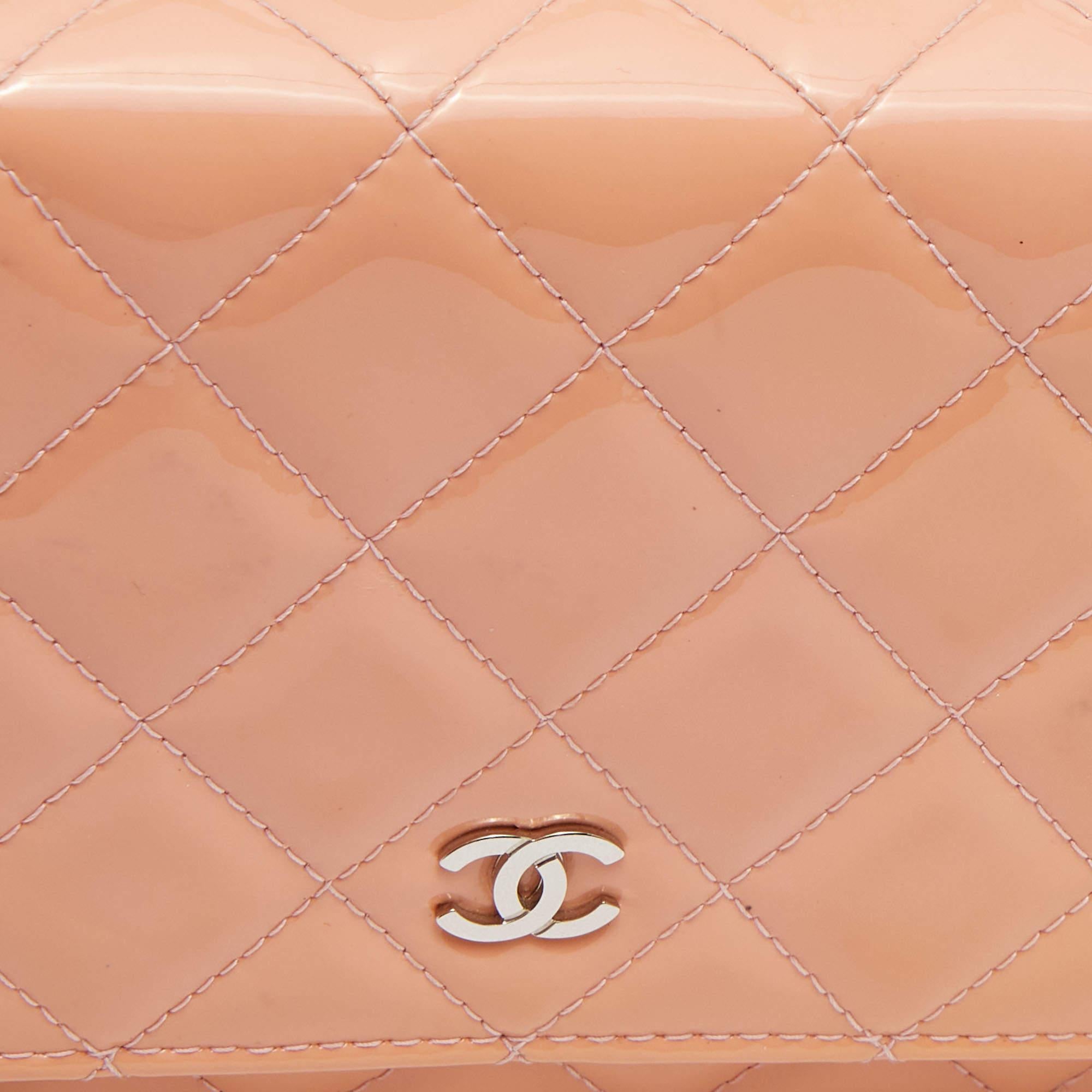 Chanel Peach Quilted Patent Leather CC Wallet on Chain 6