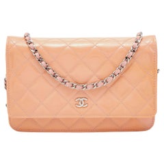 Chanel Peach Quilted Patent Leather CC Wallet on Chain