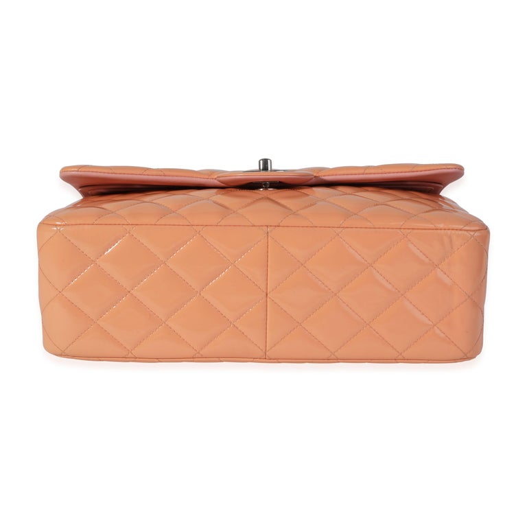 Chanel Peach Quilted Patent Leather Jumbo Classic Double Flap Bag For Sale at 1stDibs