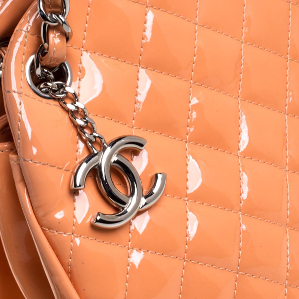 Chanel Peach Quilted Patent Leather Medium Just Mademoiselle Bowler Bag 6
