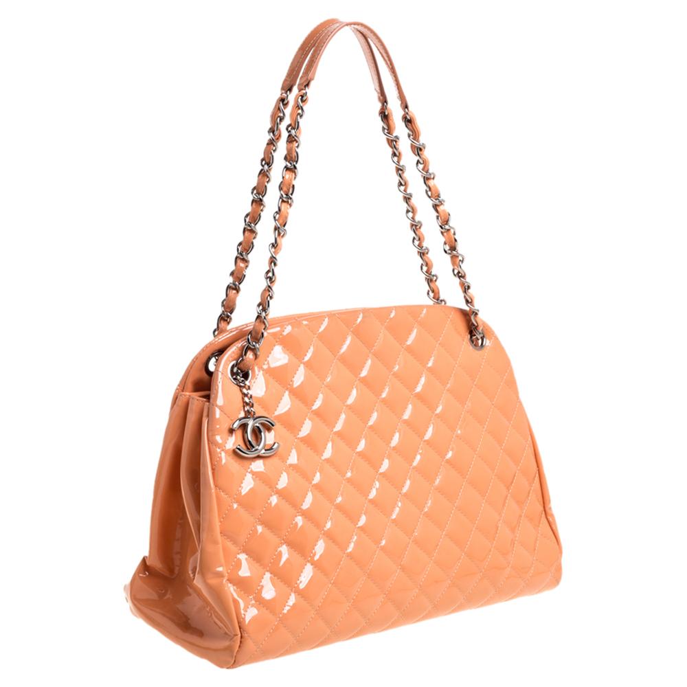 Orange Chanel Peach Quilted Patent Leather Medium Just Mademoiselle Bowler Bag