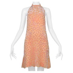 Chanel Peach Silk & Floral Cut Velvet Halter Dress 2001