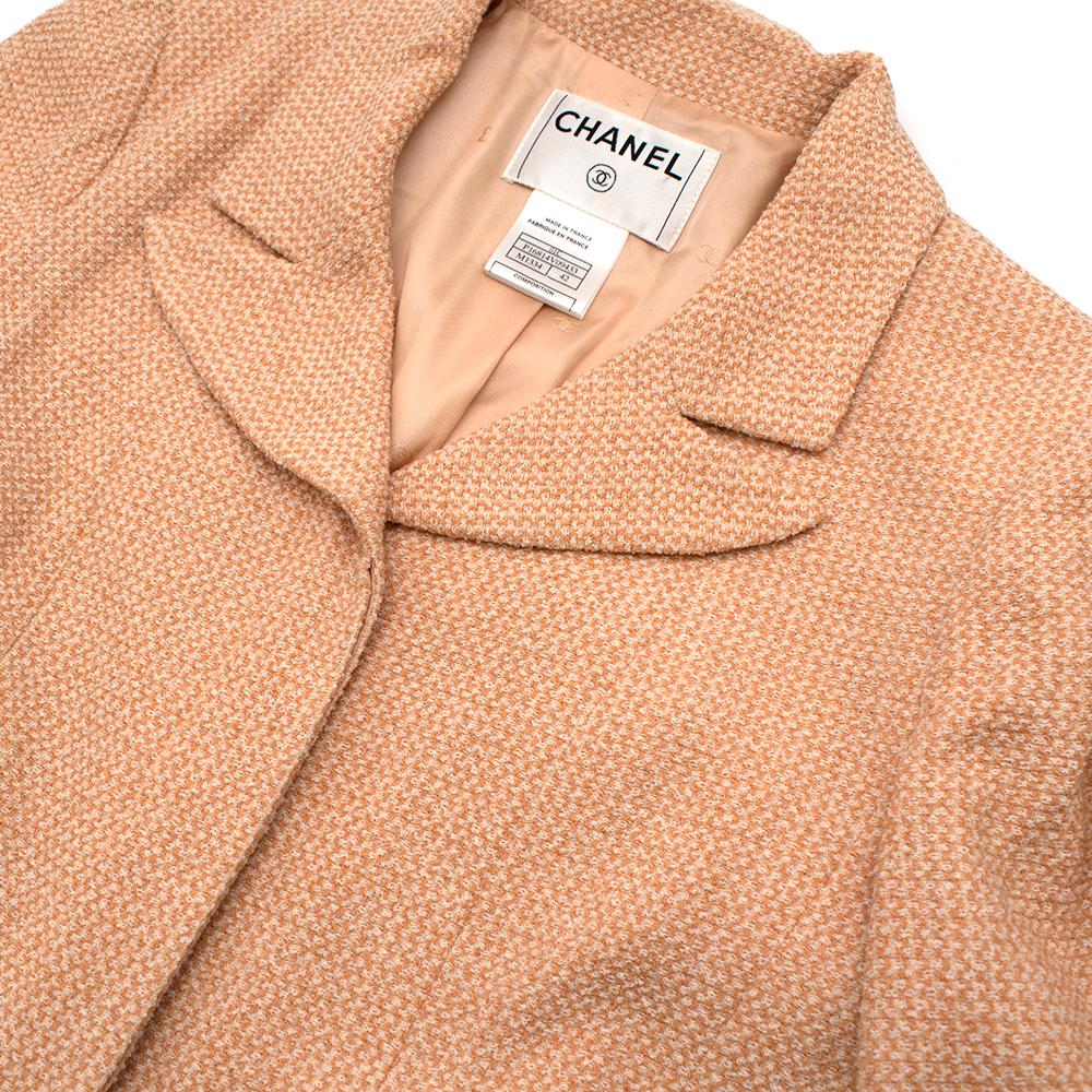 Beige Chanel Peach Tweed Longline Tailored Button Down Jacket - Size US 10 For Sale