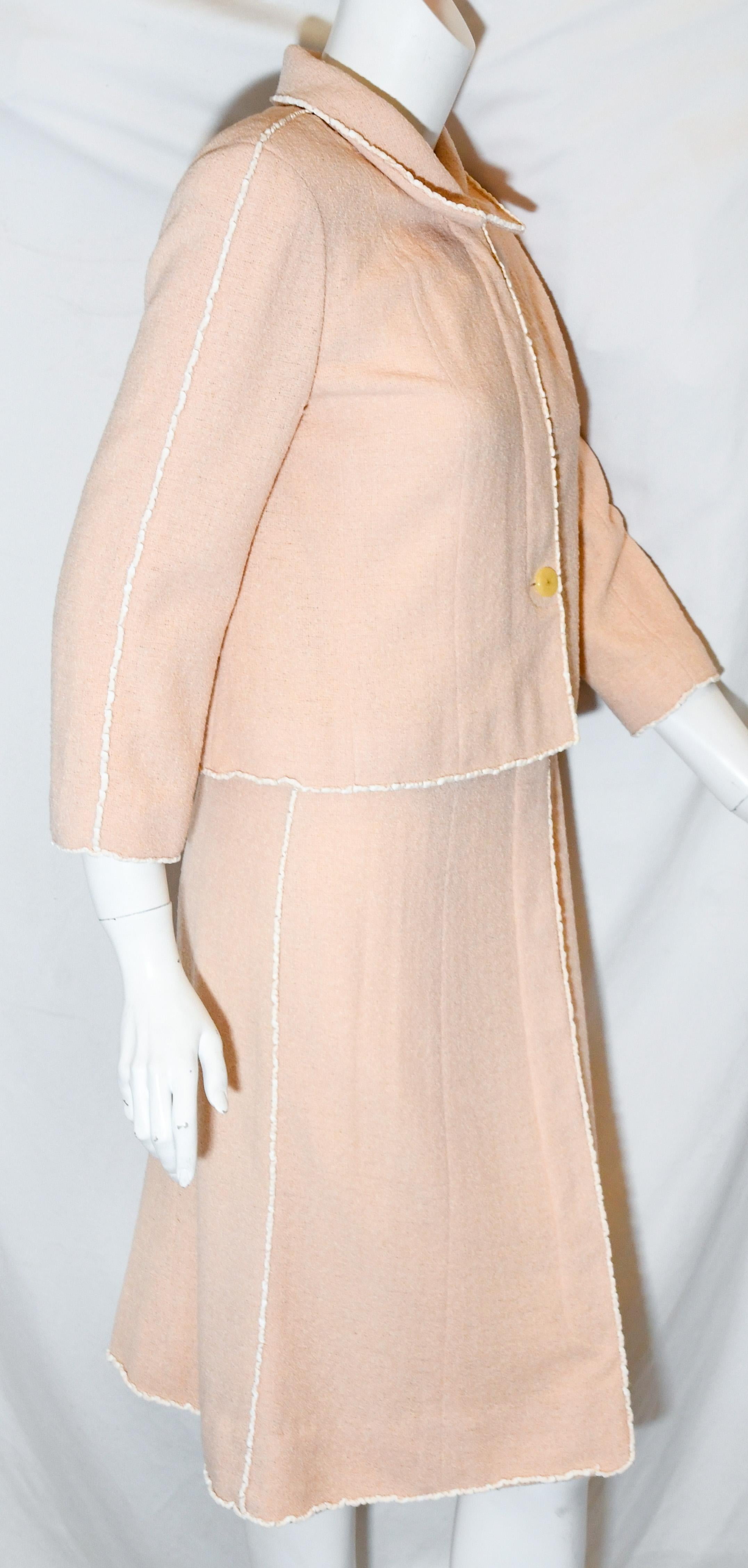 Women's Chanel Peach Wool Blend Skirt Suit with White Trim 36 For Sale